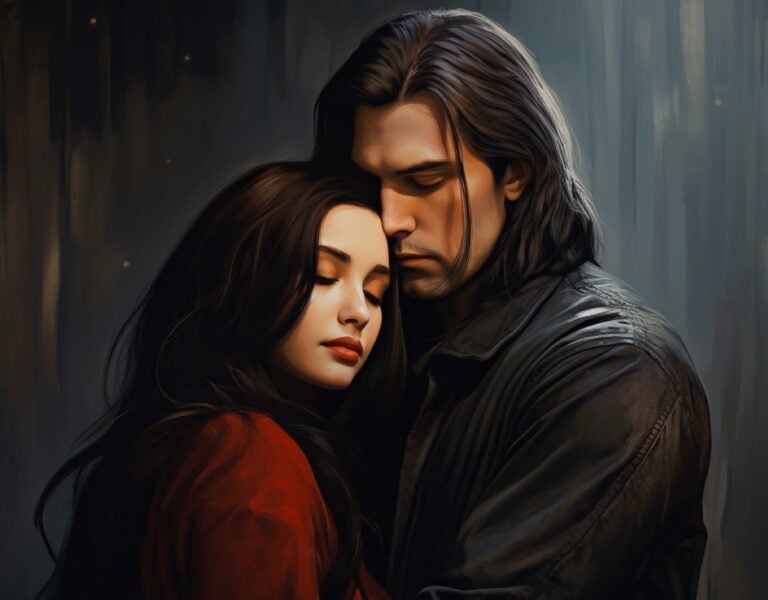 couple hugging, she looks in love with him but he doesn't look in love with her