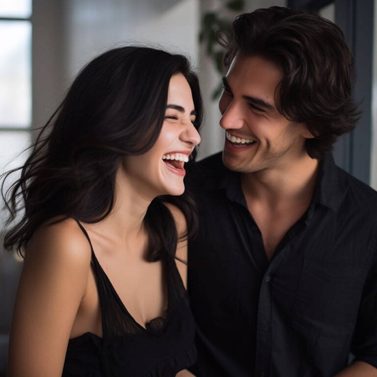 woman laughing at her boyfriend's joke