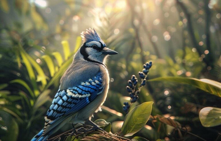 Blue jay and blue jay feathers