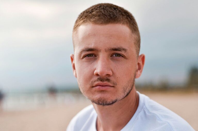 handsome man serious outdoors